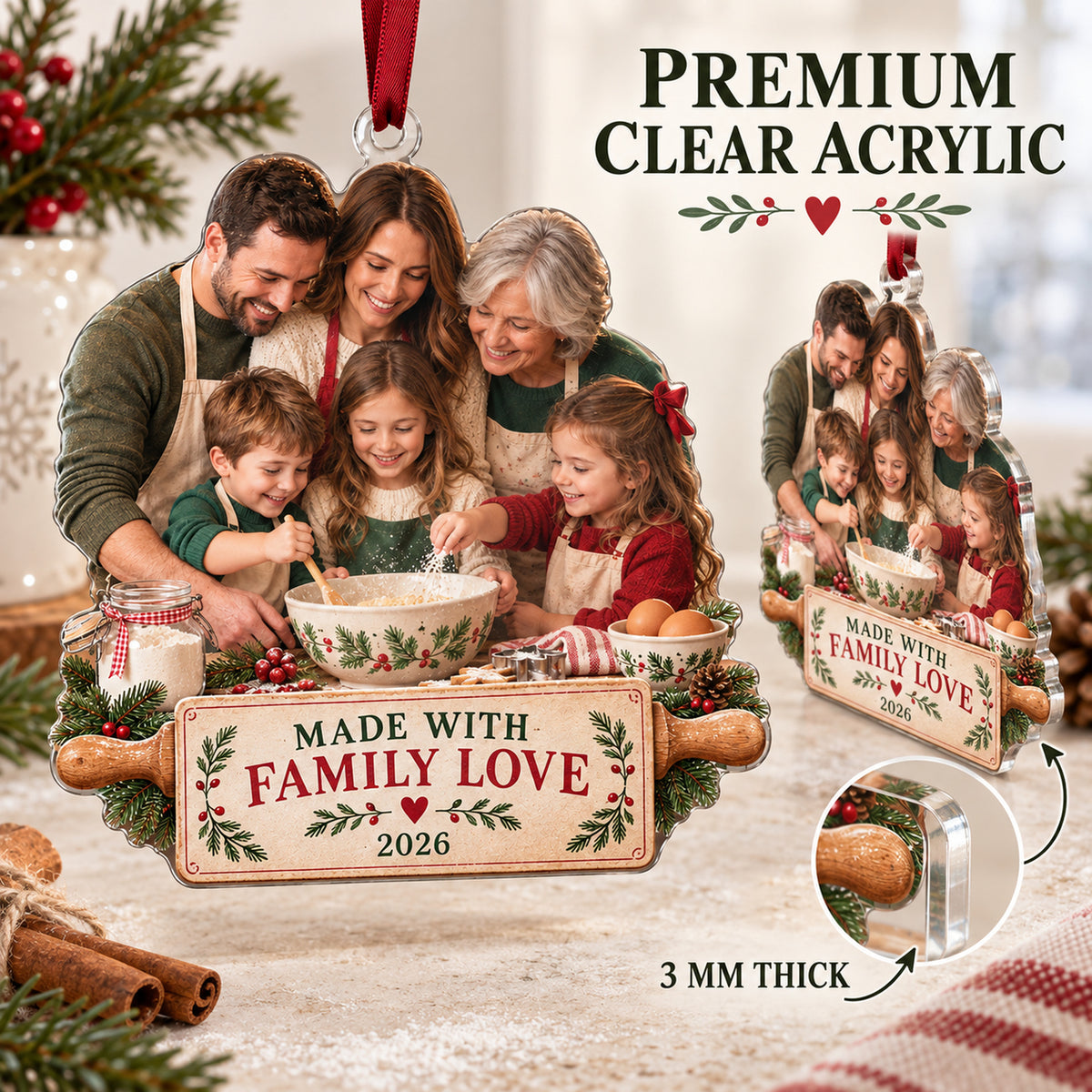 Custom Photo Family Recipe Day Acrylic Ornament — Flat acrylic material