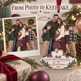 Custom Photo Blended Family First Christmas Acrylic Ornament — Personalization example