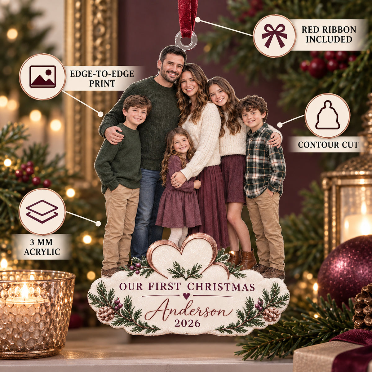 Custom Photo Blended Family First Christmas Acrylic Ornament — Product details