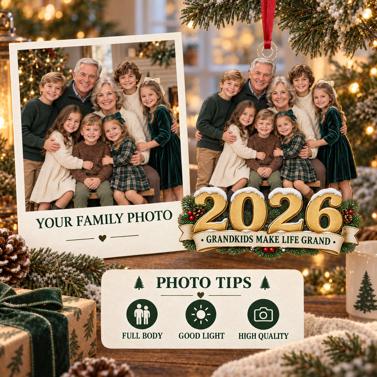 Custom Photo Grandparents and All Grandkids Acrylic Ornament — Photo or personalization guide