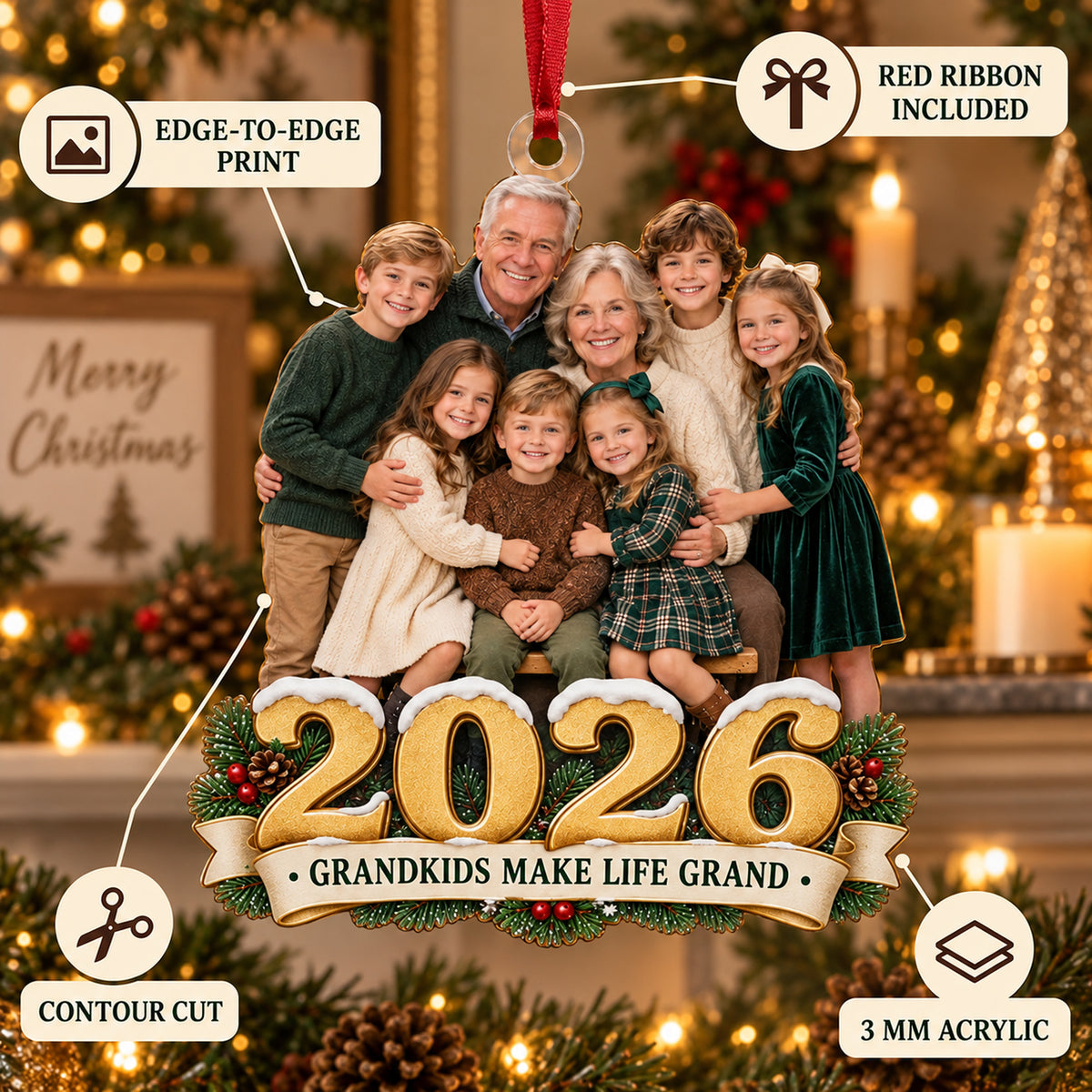 Custom Photo Grandparents and All Grandkids Acrylic Ornament — Product details