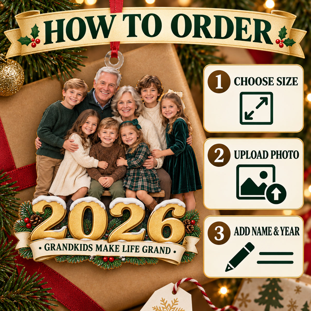 Custom Photo Grandparents and All Grandkids Acrylic Ornament — How to order