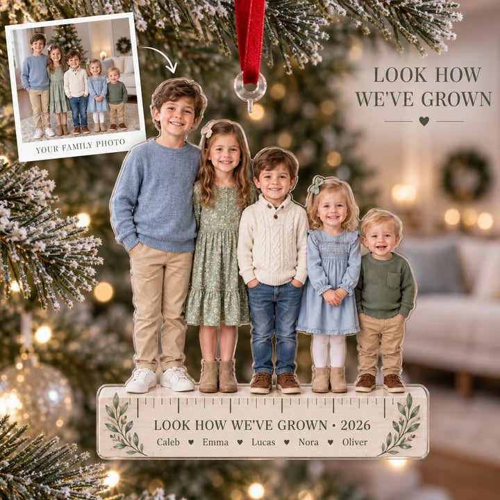 Custom Photo Grandkids Growth Lineup Acrylic Ornament — Main design