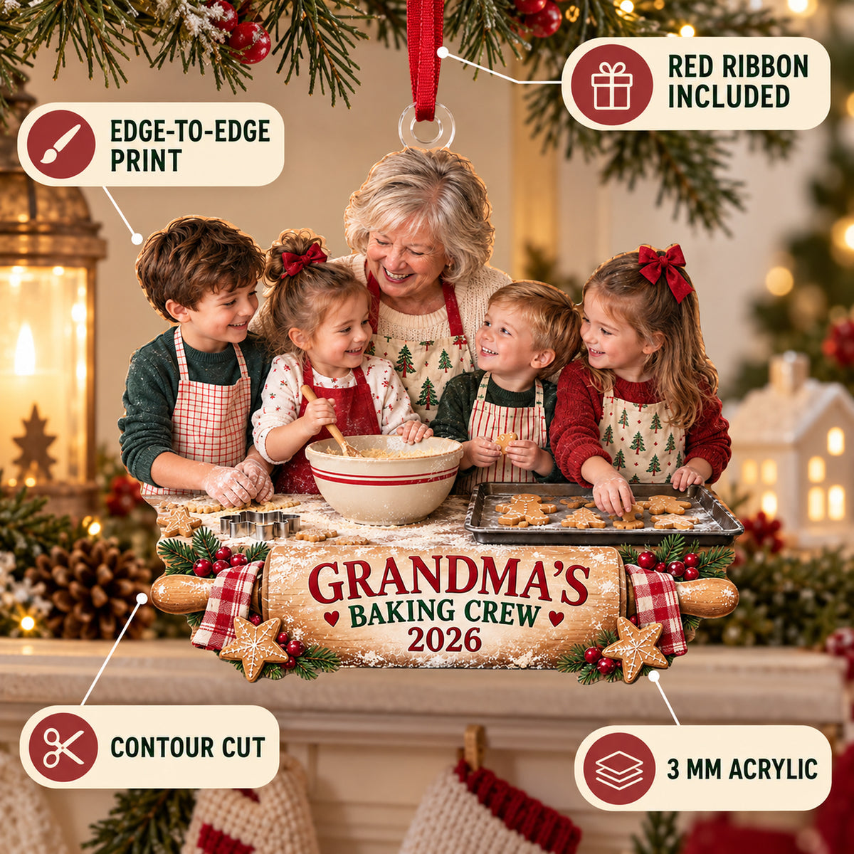 Custom Photo Grandma Baking Crew Acrylic Ornament — Product details