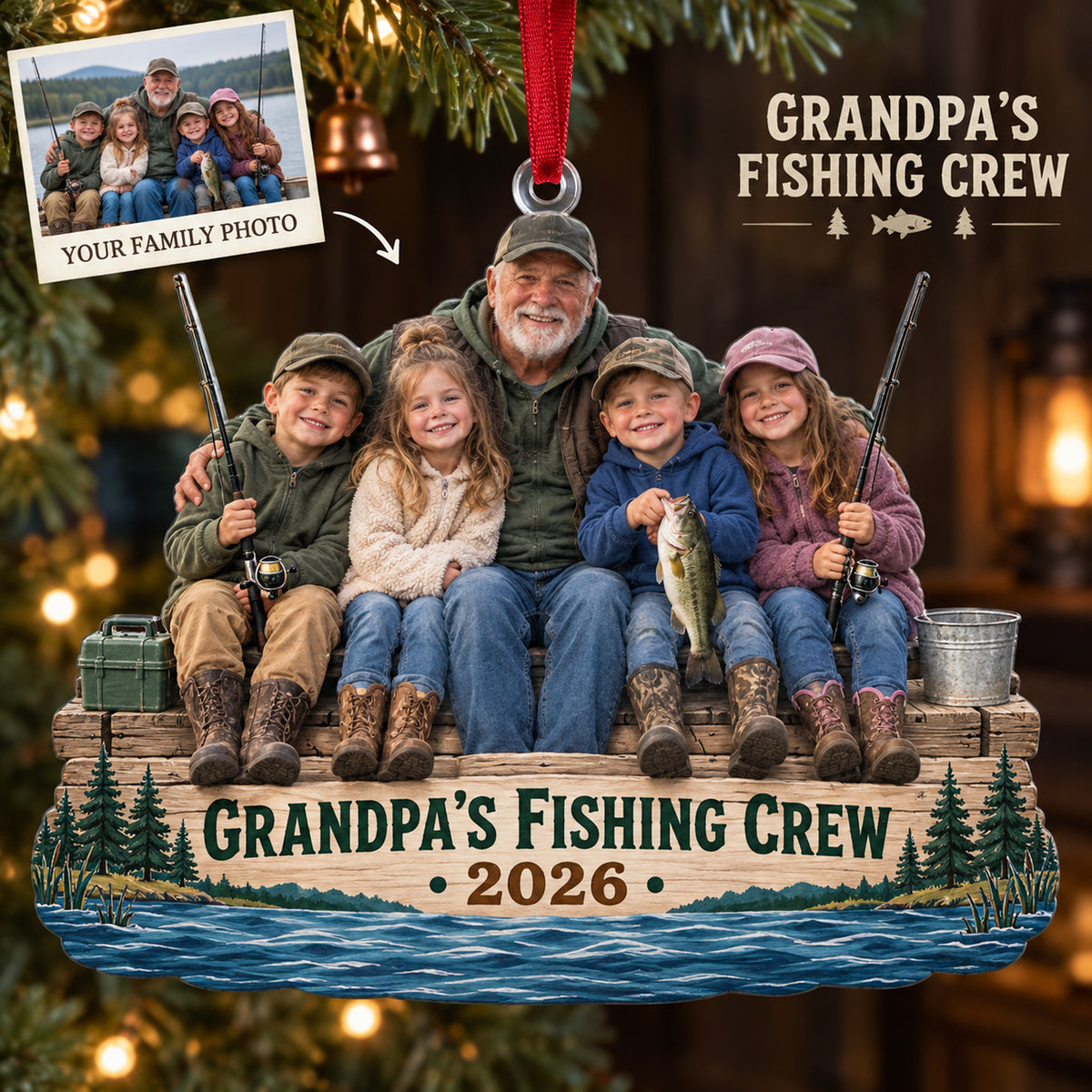 Custom Photo Grandpa Fishing Crew Acrylic Ornament — Main design