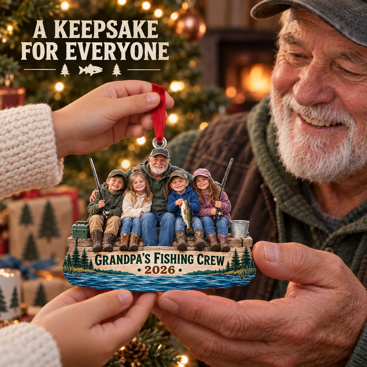 Custom Photo Grandpa Fishing Crew Acrylic Ornament — Gift inspiration