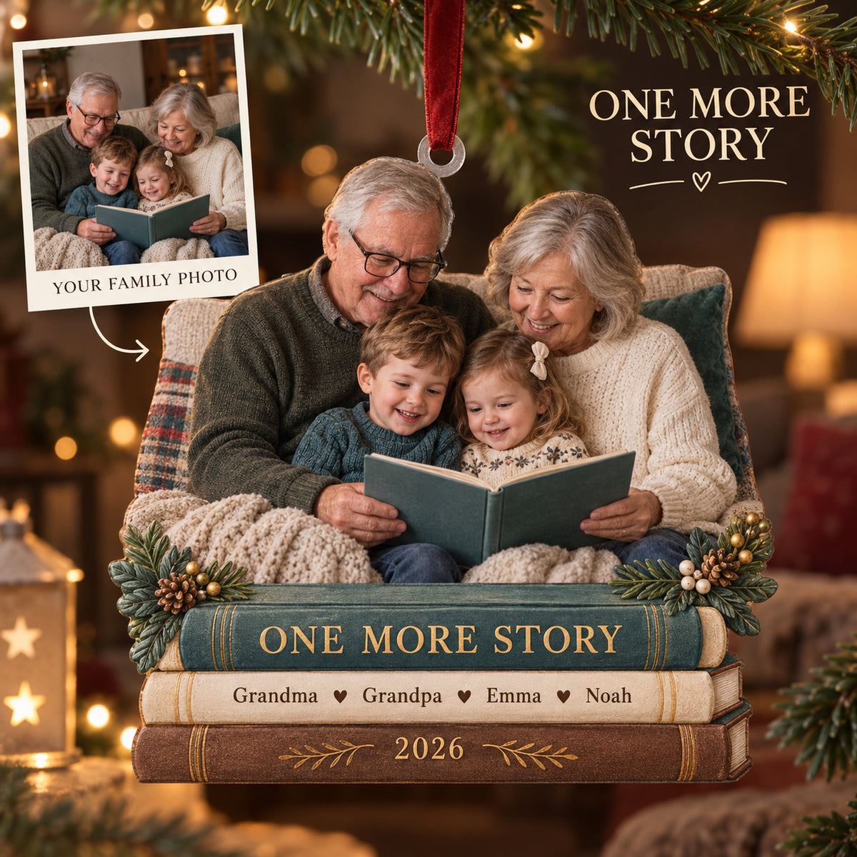 Custom Photo Storytime on the Sofa Acrylic Ornament — Main design