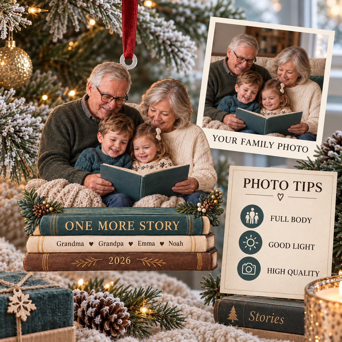 Custom Photo Storytime on the Sofa Acrylic Ornament — Personalization guide