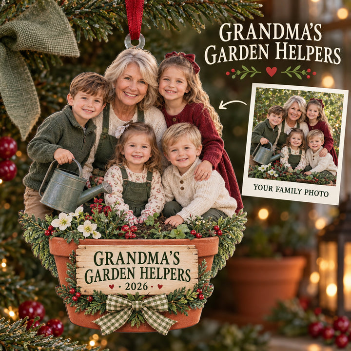 Custom Photo Grandma s Garden Helpers Acrylic Ornament — Main design