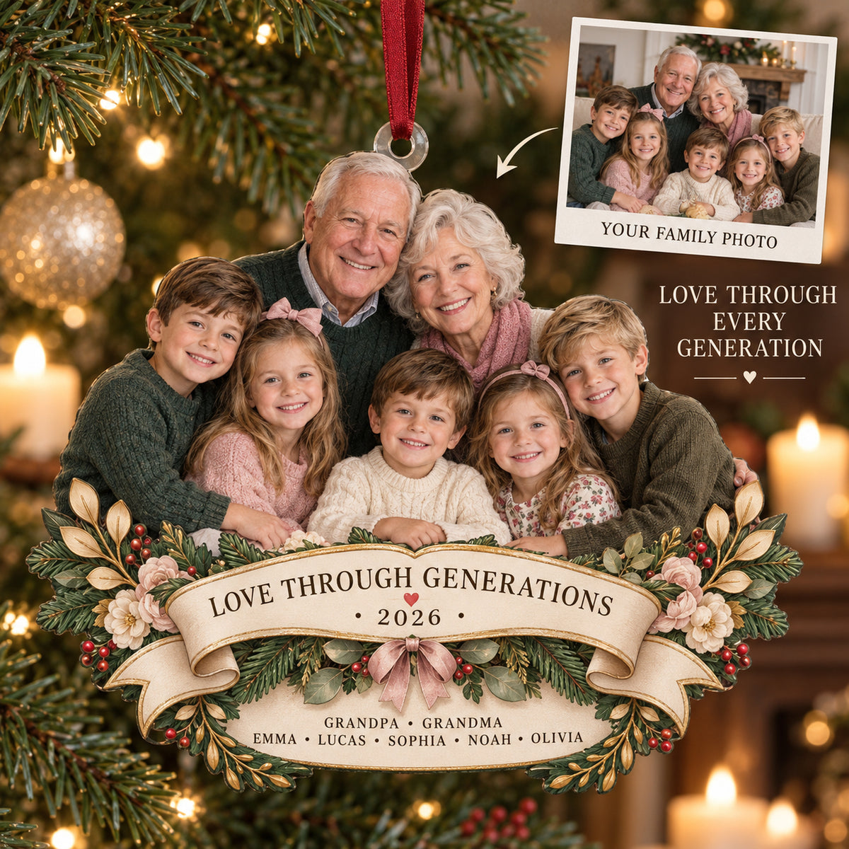 Custom Photo Grandparents Anniversary Circle Acrylic Ornament — Main design