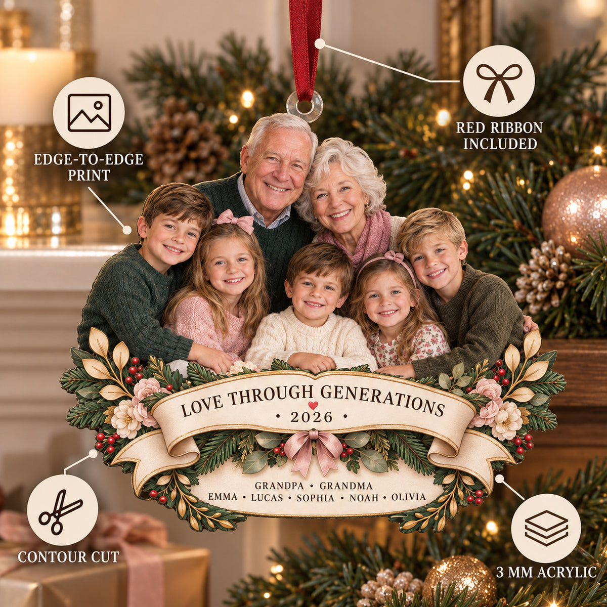 Custom Photo Grandparents Anniversary Circle Acrylic Ornament — Product details