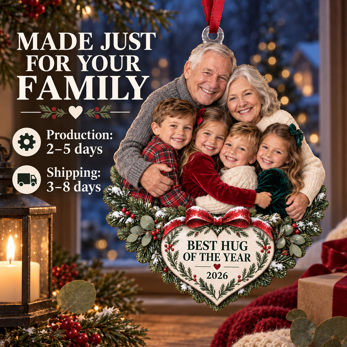 Custom Photo Holiday Hug Pile Acrylic Ornament — Production and delivery