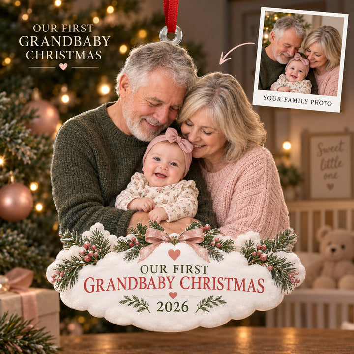Custom Photo First Christmas as Grandparents Acrylic Ornament — Main design