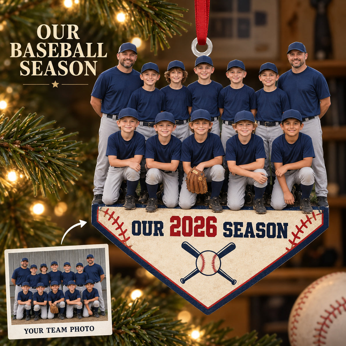 Custom Photo Baseball Full Team Season Photo Acrylic Ornament — Main design