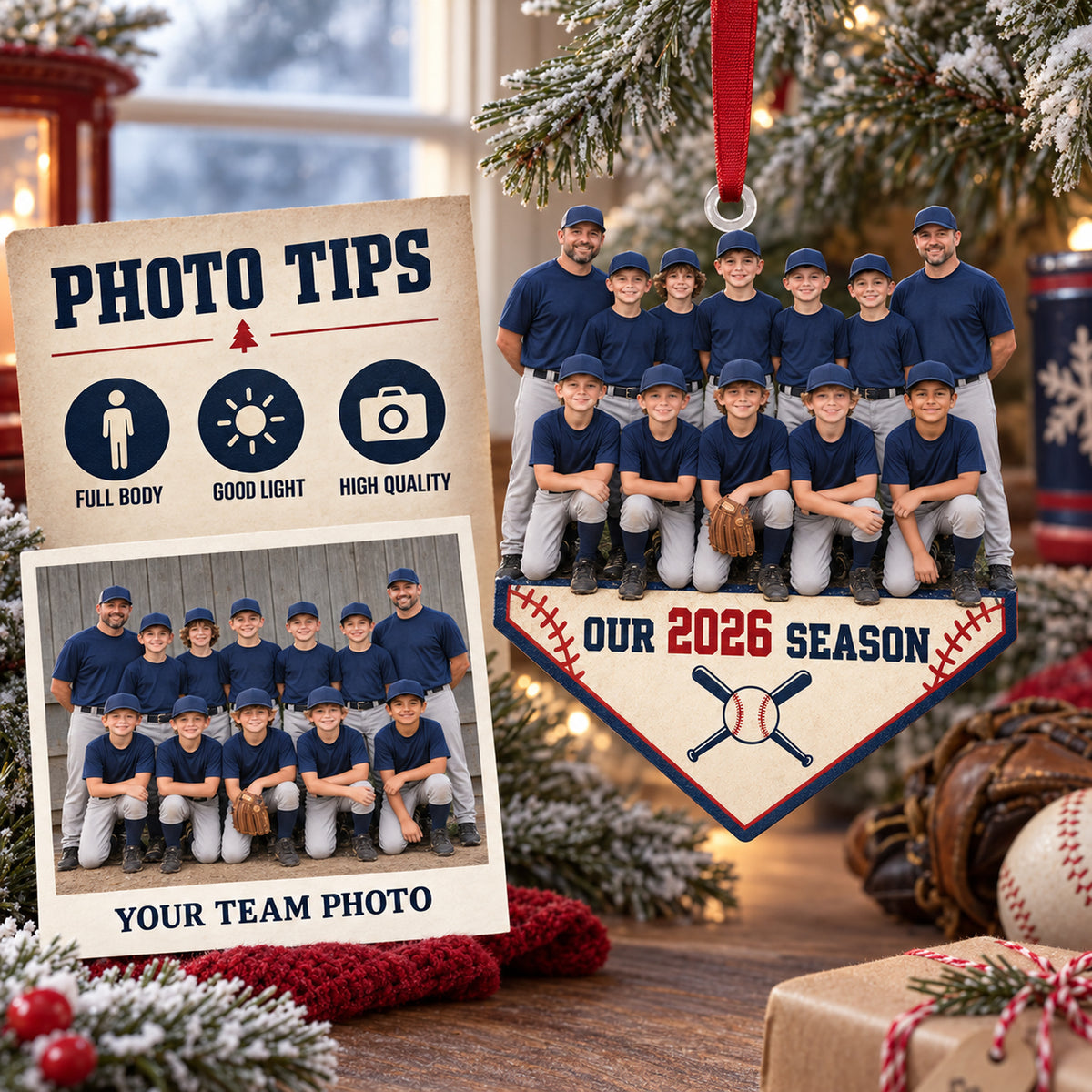 Custom Photo Baseball Full Team Season Photo Acrylic Ornament — Personalization guide