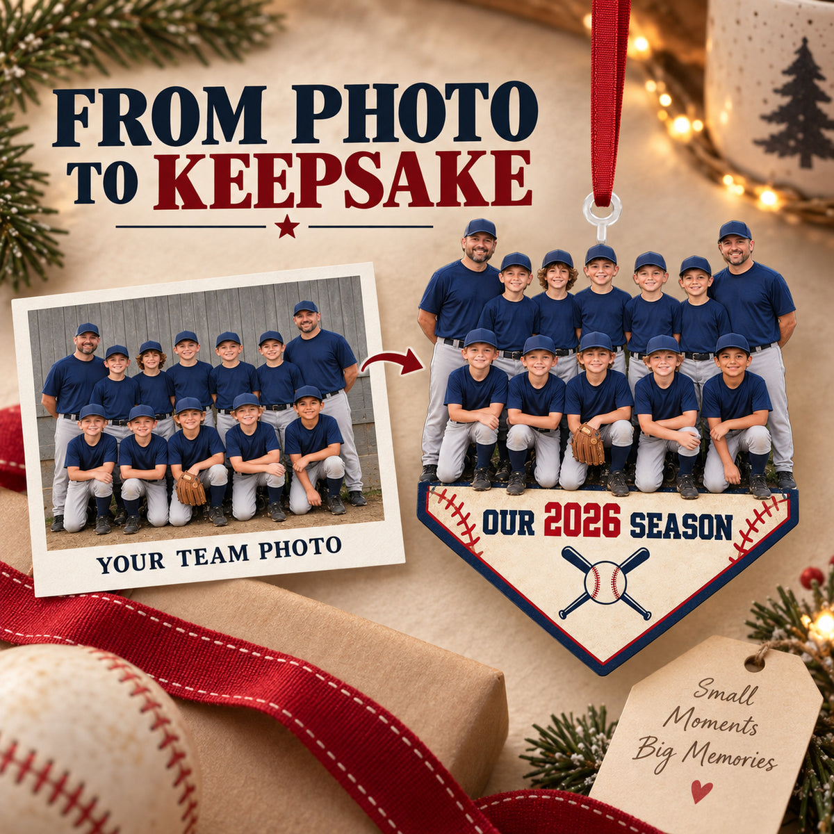 Custom Photo Baseball Full Team Season Photo Acrylic Ornament — Personalization example