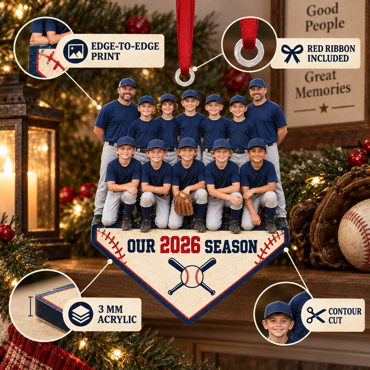 Custom Photo Baseball Full Team Season Photo Acrylic Ornament — Product details