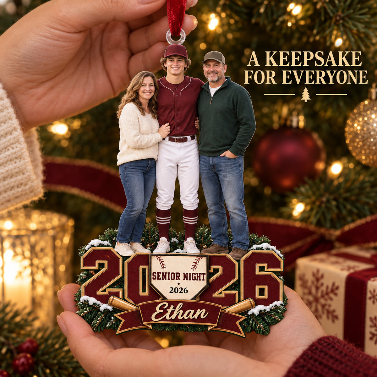 Custom Photo Baseball Senior Night Player and Parents Acrylic Ornament — Gift inspiration
