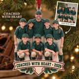 Custom Photo Coach and Team Huddle Acrylic Ornament — Main design