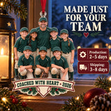 Custom Photo Coach and Team Huddle Acrylic Ornament — Production and delivery