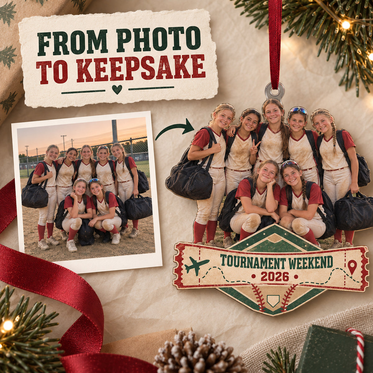 Custom Photo Tournament Weekend Crew Acrylic Ornament — Personalization example