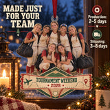 Custom Photo Tournament Weekend Crew Acrylic Ornament — Production and delivery