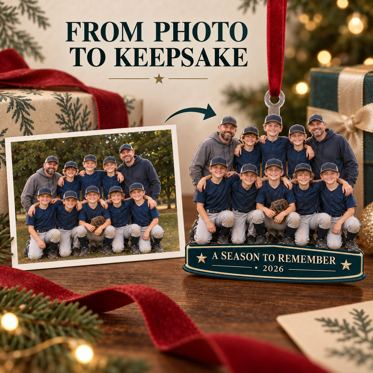 Custom Photo End of Season Team Banquet Acrylic Ornament — Personalization example