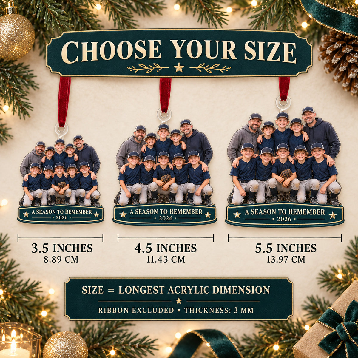 Custom Photo End of Season Team Banquet Acrylic Ornament — Size guide