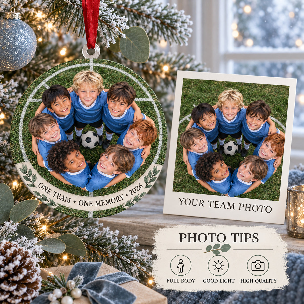 Custom Photo Team Huddle Circle Acrylic Ornament — Personalization guide