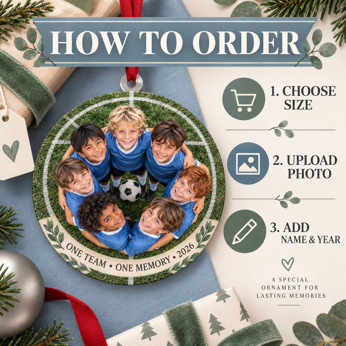 Custom Photo Team Huddle Circle Acrylic Ornament — How to order