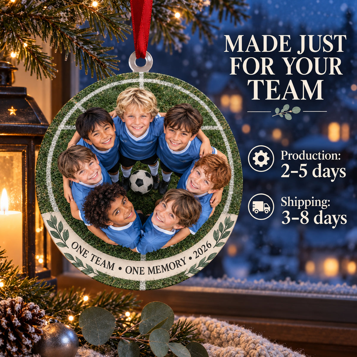 Custom Photo Team Huddle Circle Acrylic Ornament — Production and delivery