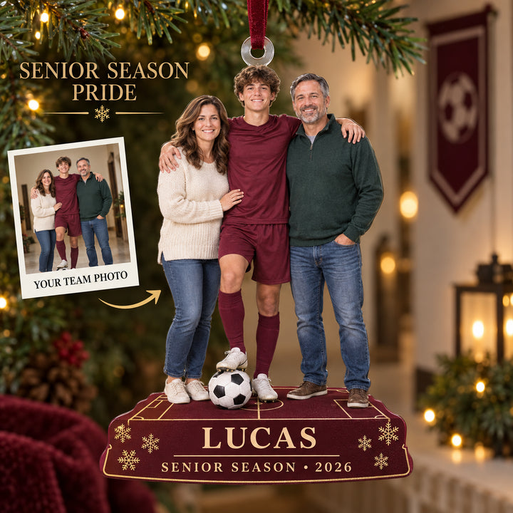 Custom Photo Soccer Senior Night Player and Parents Acrylic Ornament — Main design