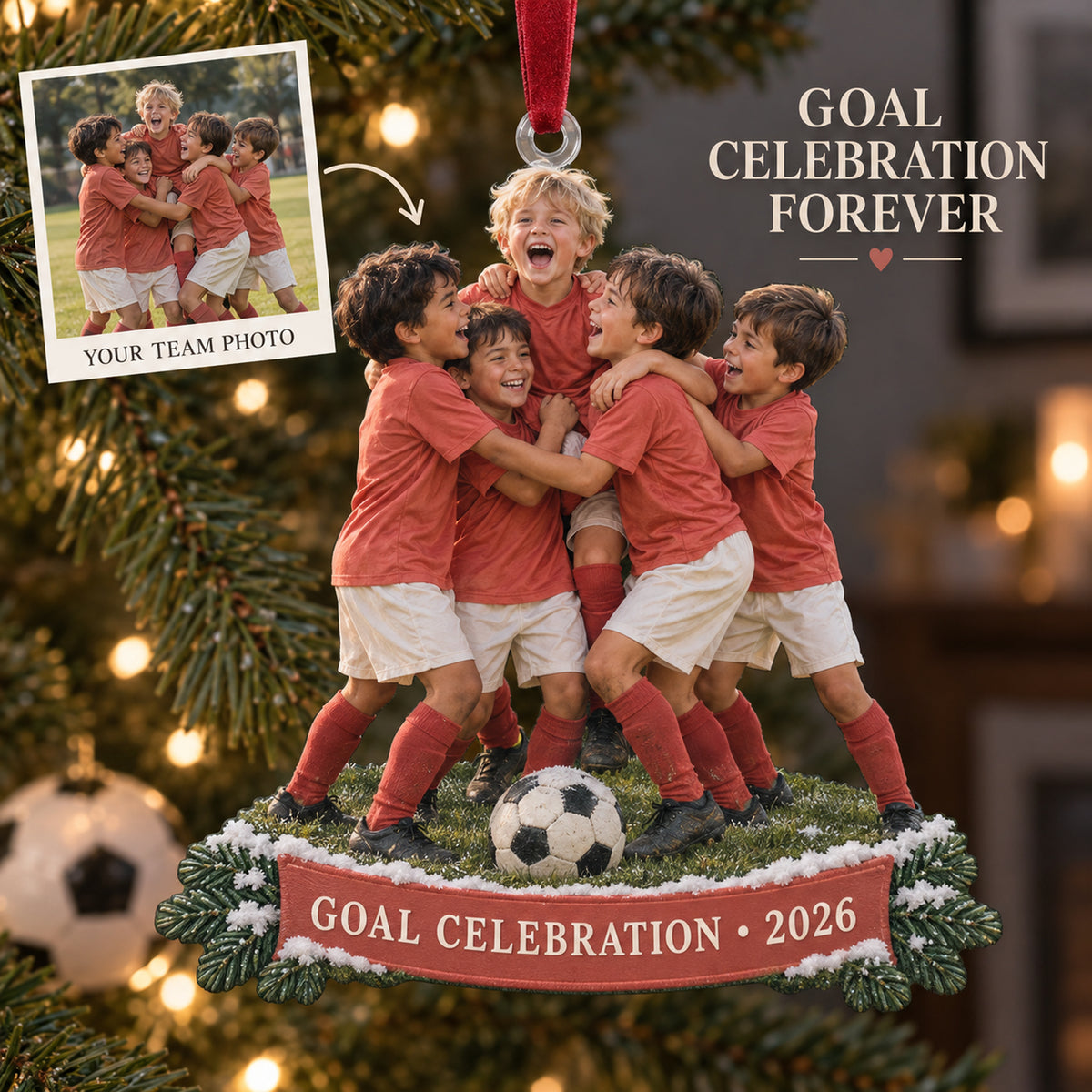 Custom Photo Goal Celebration Group Acrylic Ornament — Main design