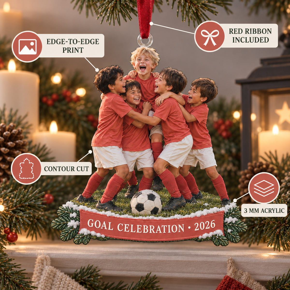 Custom Photo Goal Celebration Group Acrylic Ornament — Product details