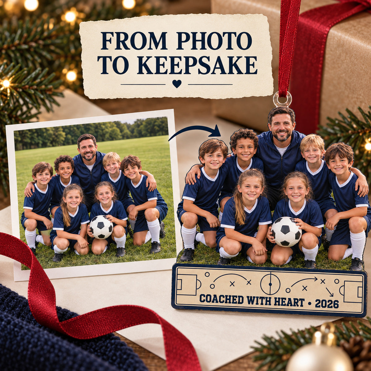 Custom Photo Coach and Team Sideline Acrylic Ornament — Personalization example