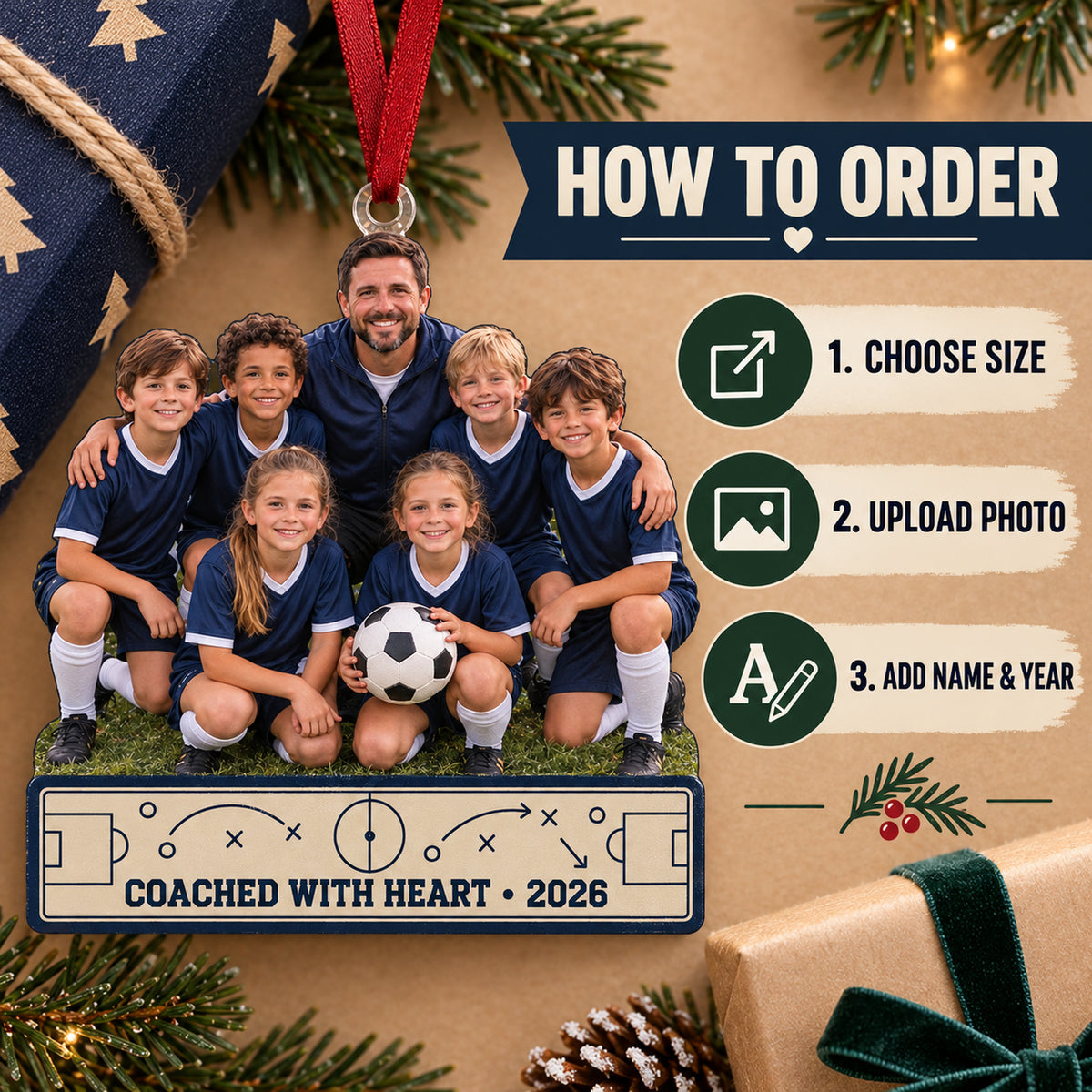 Custom Photo Coach and Team Sideline Acrylic Ornament — How to order