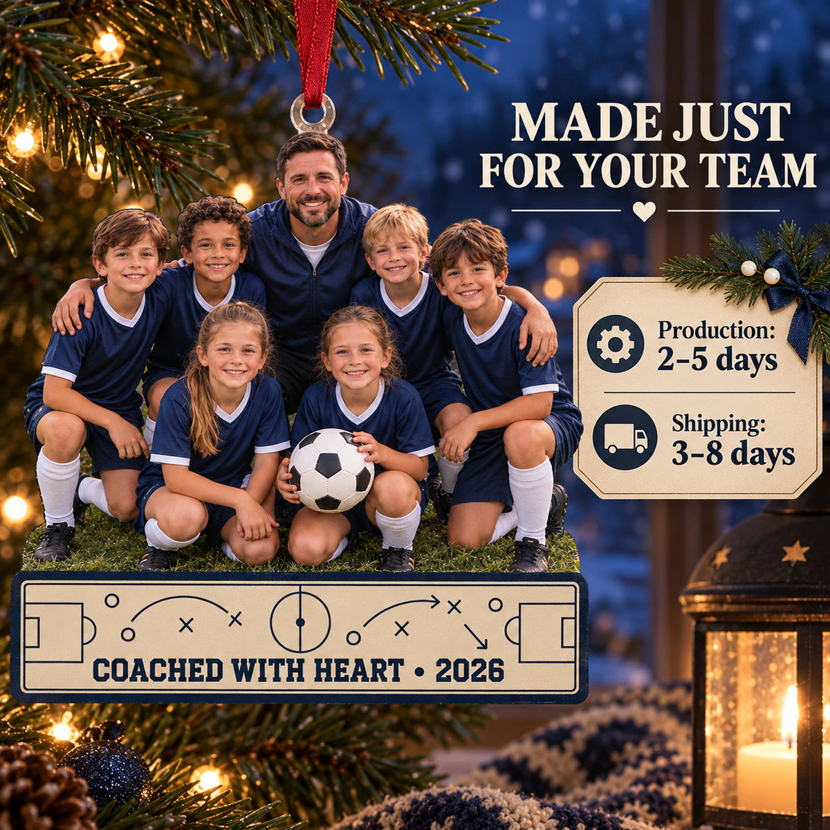 Custom Photo Coach and Team Sideline Acrylic Ornament — Production and delivery