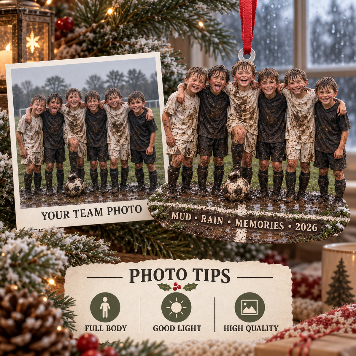 Custom Photo Muddy Rain Game Acrylic Ornament — Personalization guide