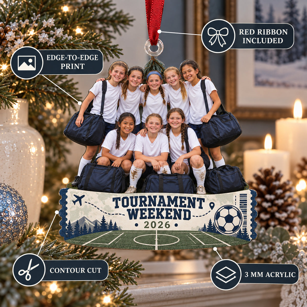 Custom Photo Soccer Tournament Weekend Acrylic Ornament — Product details