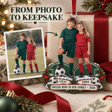 Custom Photo Sibling Soccer Duo Acrylic Ornament — Personalization example