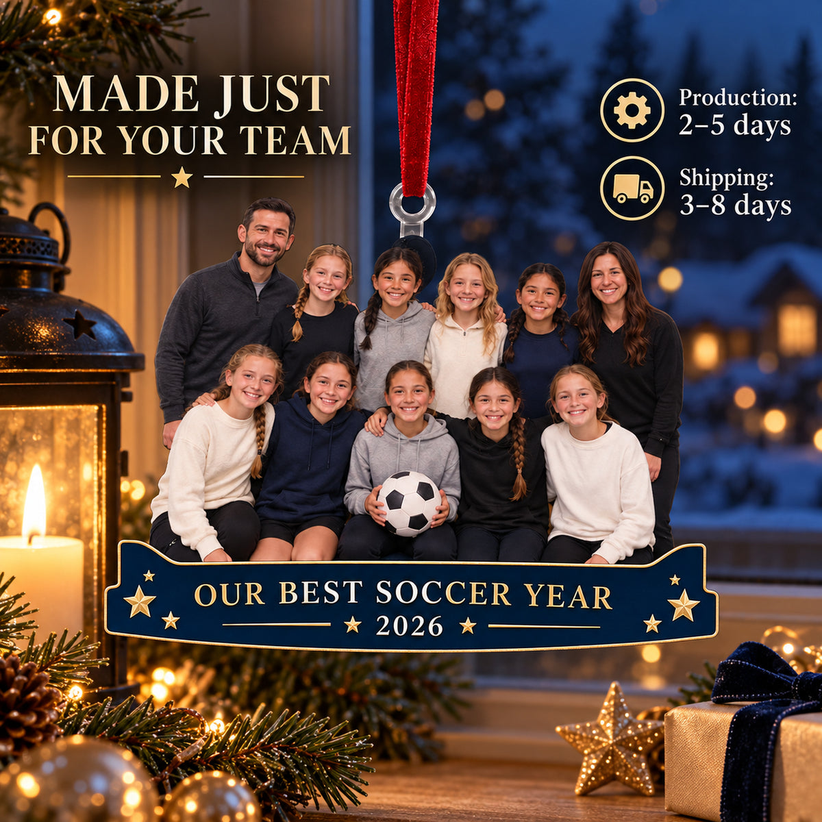 Custom Photo Youth Soccer Team Banquet Acrylic Ornament — Production and delivery