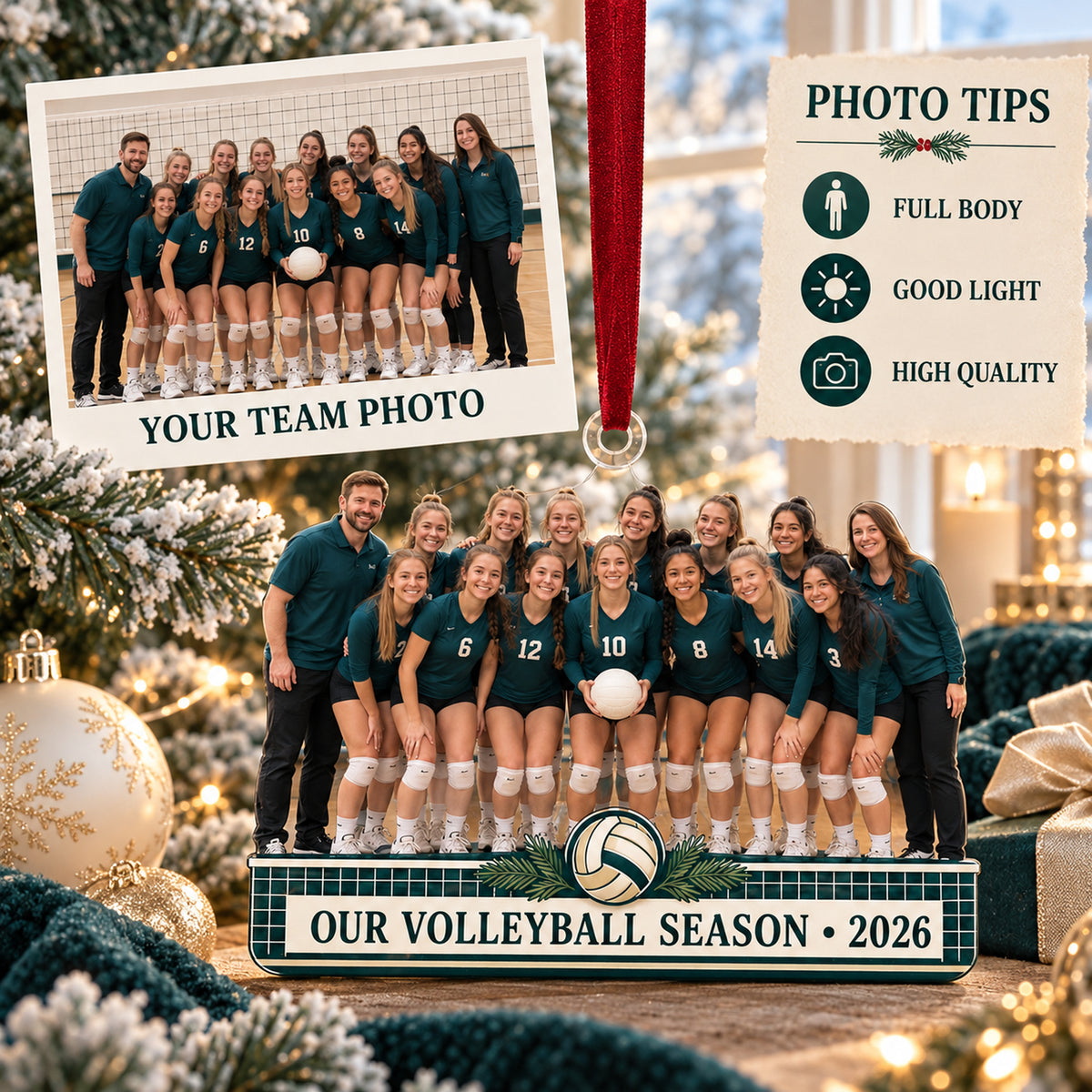 Custom Photo Full Team Net Lineup Acrylic Ornament — Personalization guide