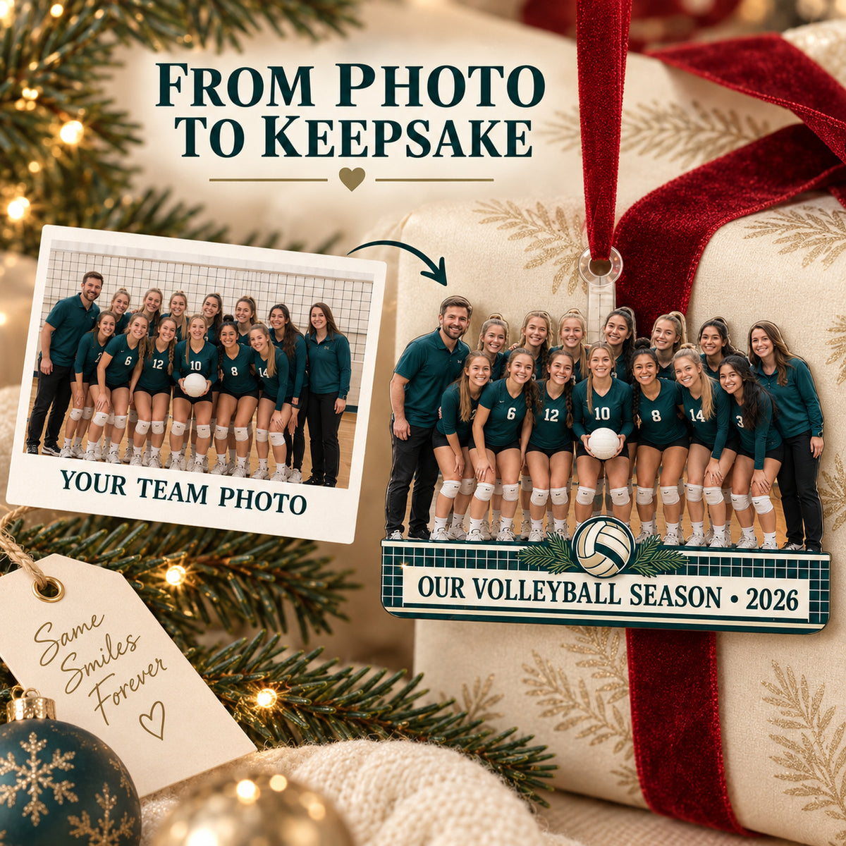 Custom Photo Full Team Net Lineup Acrylic Ornament — Personalization example