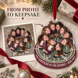 Custom Photo Volleyball Team Huddle Acrylic Ornament — Personalization example