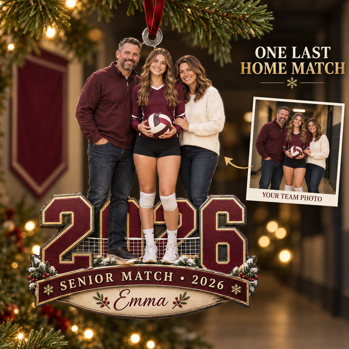 Custom Photo Volleyball Senior Match Player and Parents Acrylic Ornament — Main design