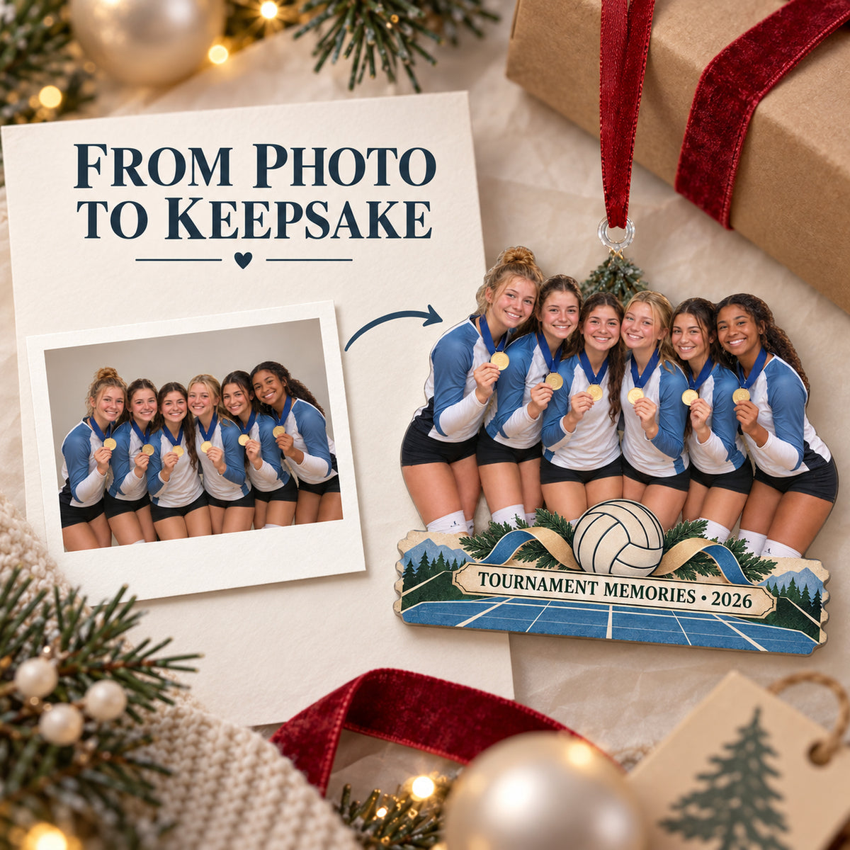Custom Photo Tournament Medal Moment Acrylic Ornament — Personalization example