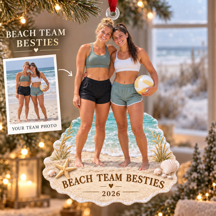 Custom Photo Beach Volleyball Teammates Acrylic Ornament — Main design