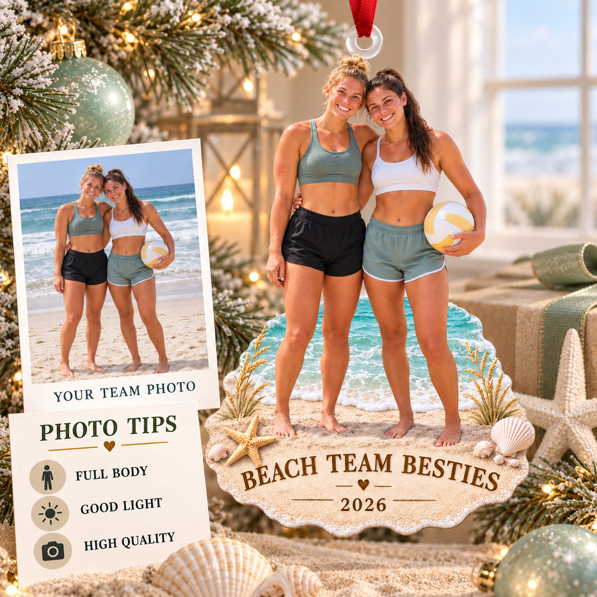 Custom Photo Beach Volleyball Teammates Acrylic Ornament — Personalization guide