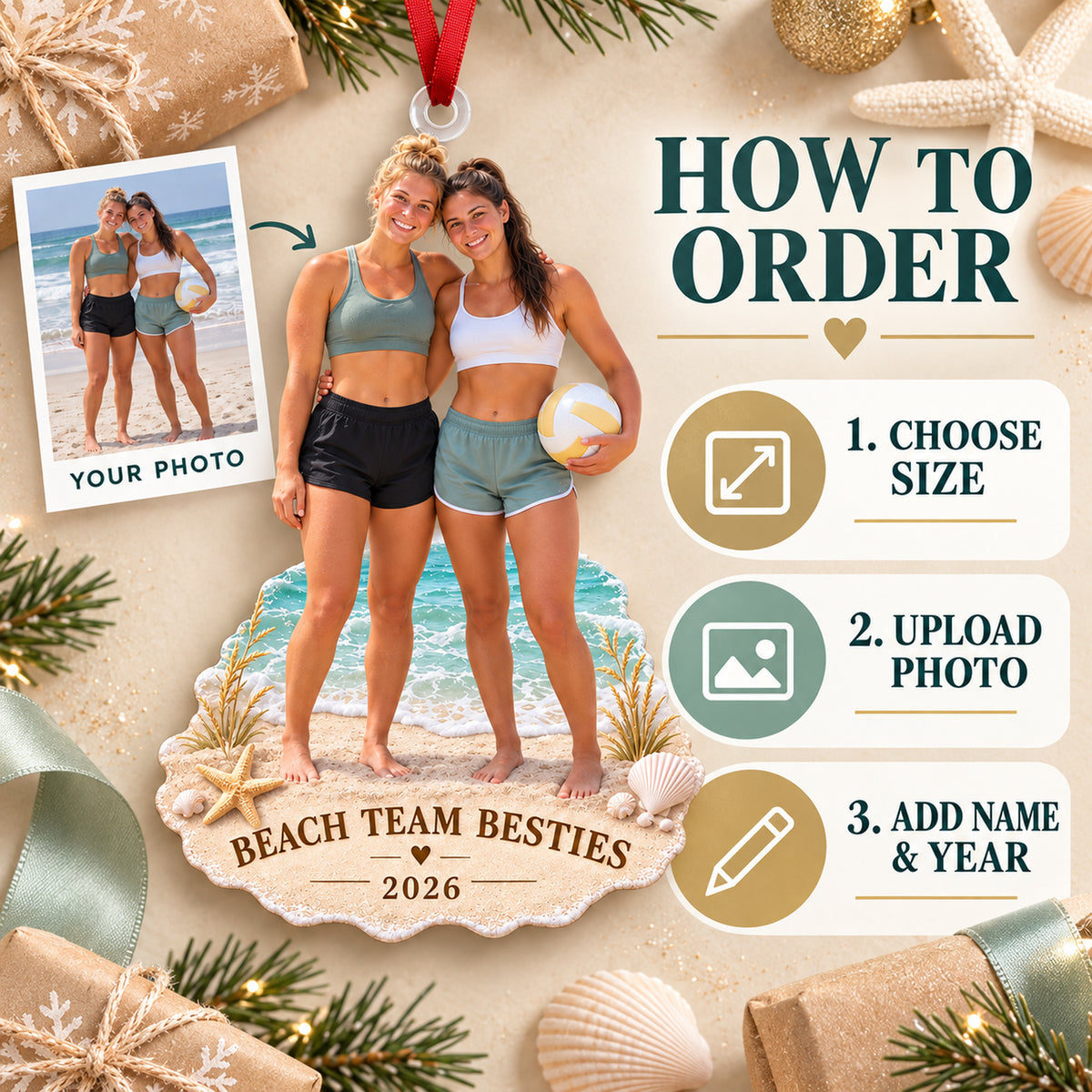 Custom Photo Beach Volleyball Teammates Acrylic Ornament — How to order