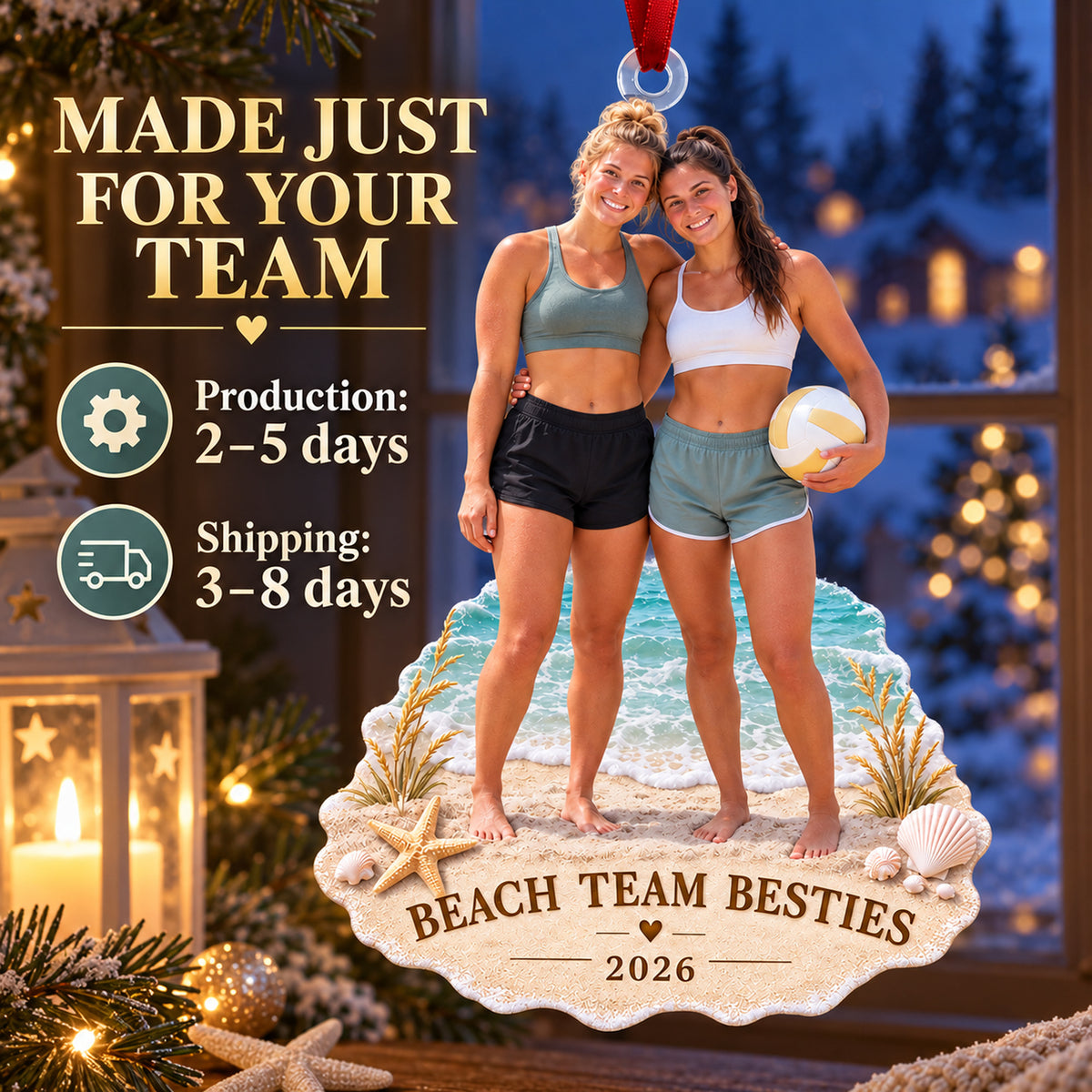 Custom Photo Beach Volleyball Teammates Acrylic Ornament — Production and delivery